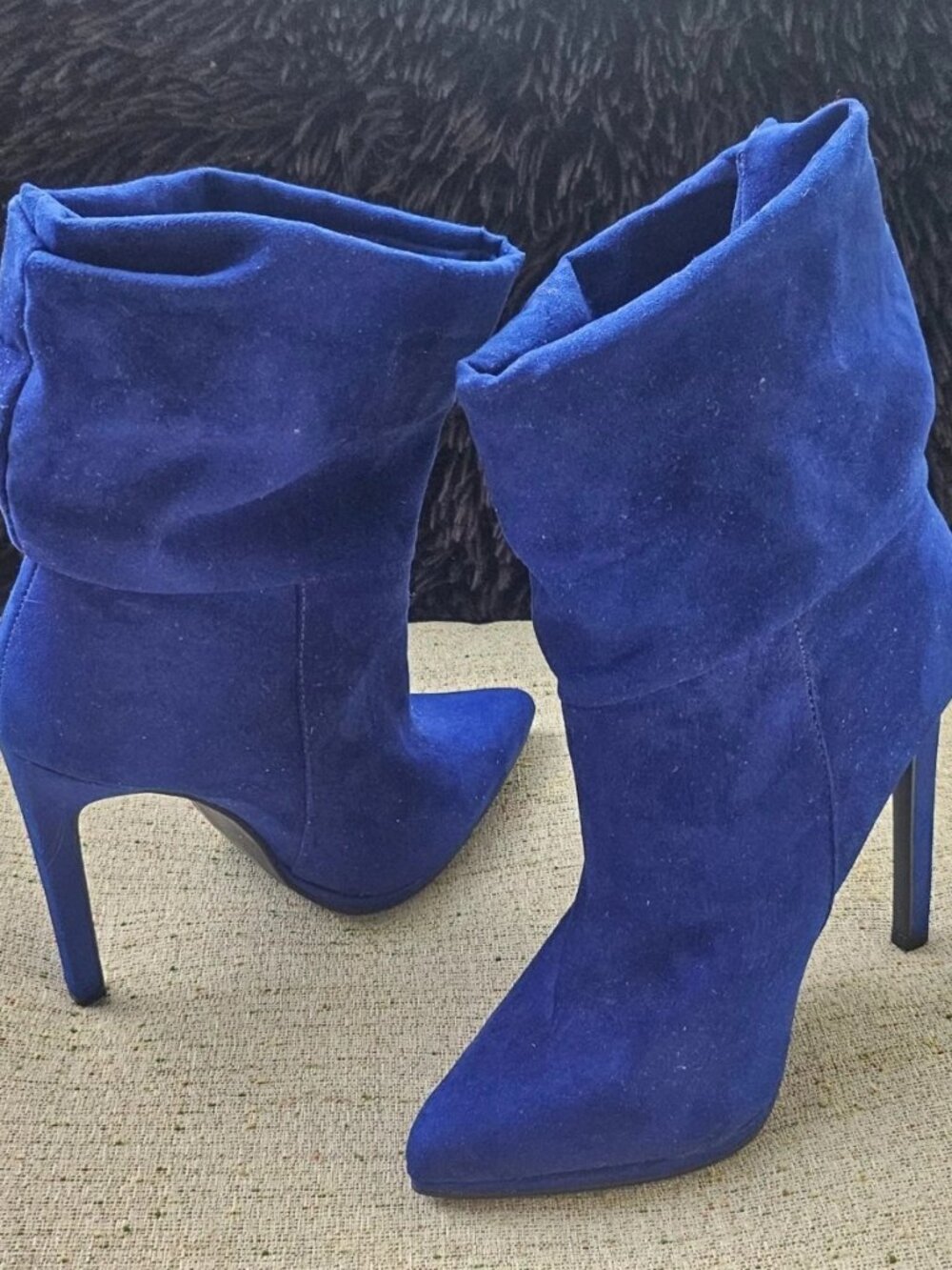 Shi by Journeys Shoes Blue Fabric Booties ULTRA High Heels Women's Size 7M